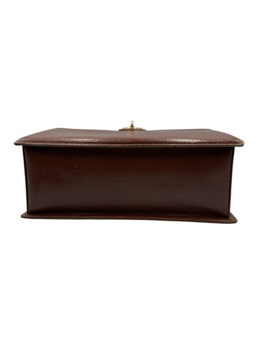 Gucci Brown Leather Bamboo Handle Gold Hardware Turnlock Purse Brown / M