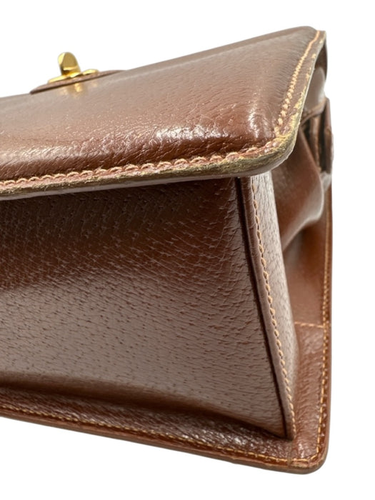 Gucci Brown Leather Bamboo Handle Gold Hardware Turnlock Purse Brown / M