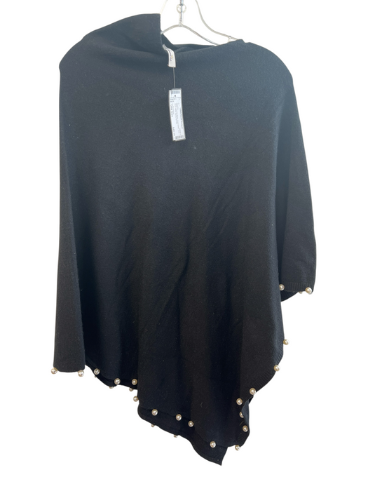 La Fiorentina Black Viscose Blend Pearl Detail Knit Mock Neck Poncho Black / One Size