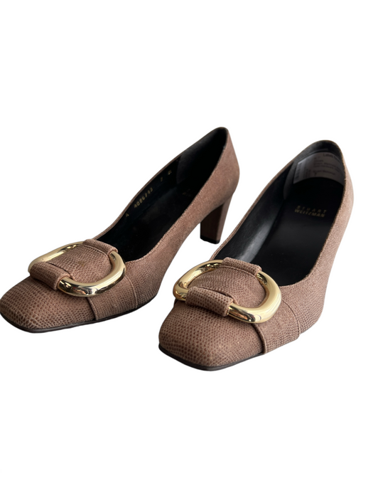 Stuart Weitzman Shoe Size 7 Brown Manmade Material Square Toe Kitten Heel Shoes Brown / 7
