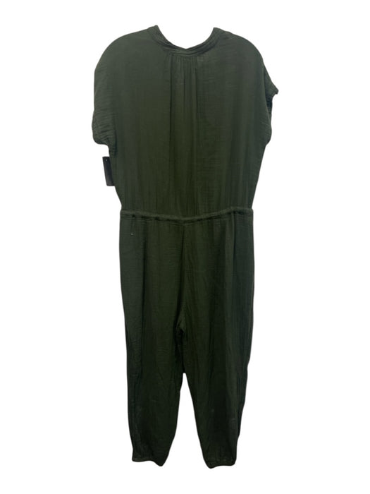 Velvet Size S Olive Green Cotton Cap Sleeve Crinkle Half Button Jumpsuit Olive Green / S