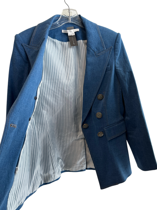 Veronica Beard Size 10 Blue Denim Cotton Blend Double Breast Blazer Blue Denim / 10