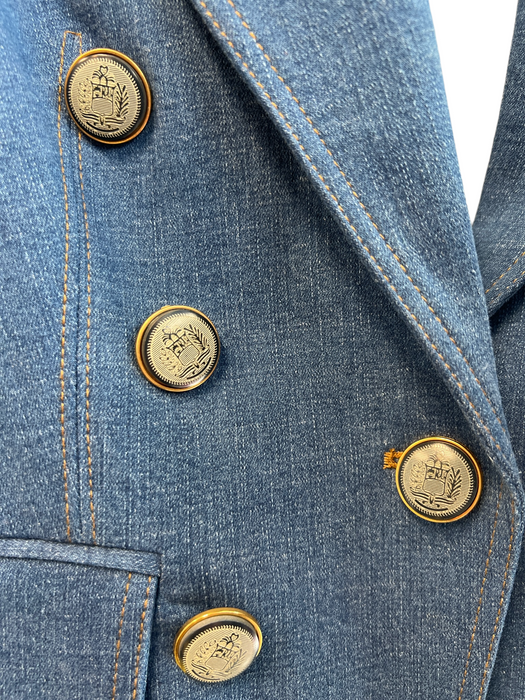 Veronica Beard Size 10 Blue Denim Cotton Blend Double Breast Blazer Blue Denim / 10
