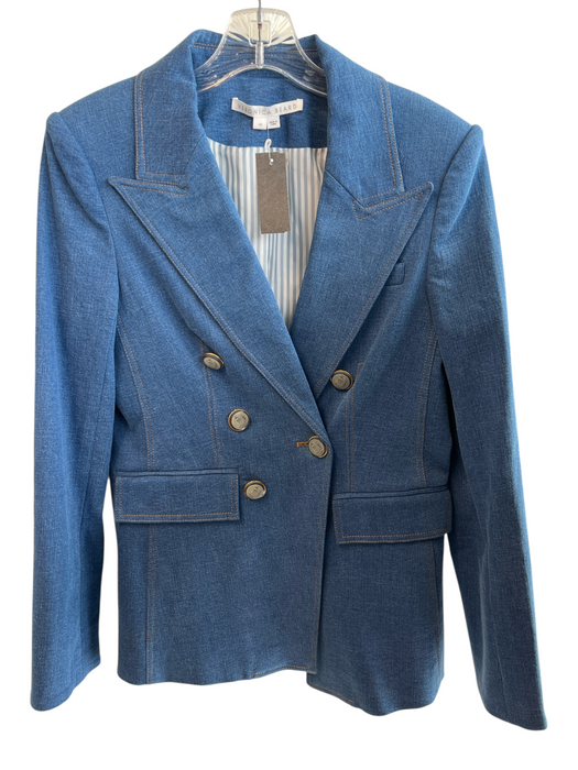 Veronica Beard Size 10 Blue Denim Cotton Blend Double Breast Blazer Blue Denim / 10