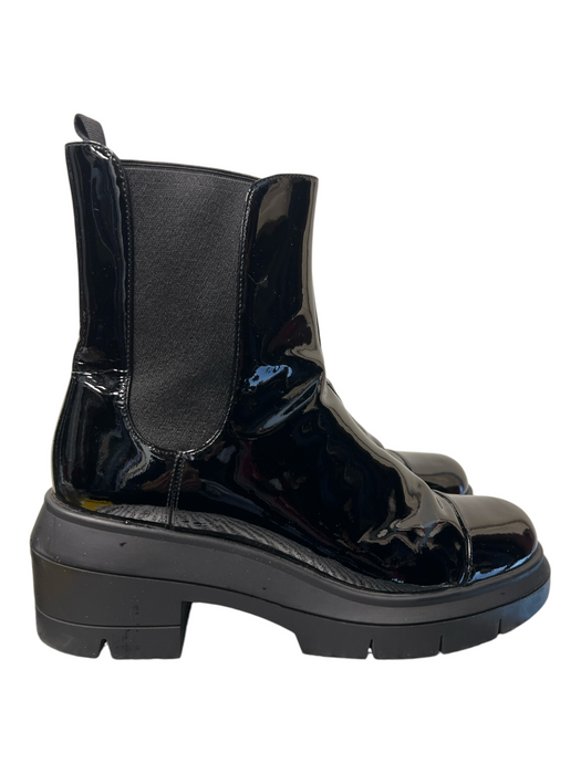 Stuart Weitzman Shoe Size 9.5 Black Patent Leather Round Toe Platform Booties Black / 9.5