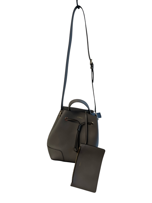 Furla Gray Leather sMOOTH 1 handle Draw Cord Bucket Bag Gray / Small