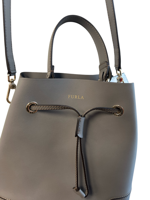 Furla Gray Leather sMOOTH 1 handle Draw Cord Bucket Bag Gray / Small