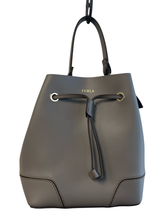 Furla Gray Leather sMOOTH 1 handle Draw Cord Bucket Bag Gray / Small