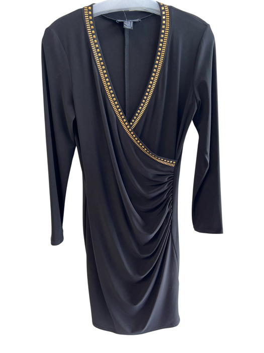 Frank Lyman Size 8 Black & Gold No Fabric Tag Deep V Neck Long Sleeve Dress Black & Gold / 8