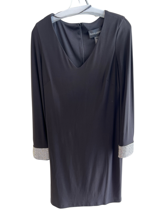 Frank Lyman Size 8 Black & Silver Polyester V Neck Long Sleeve Back Zip Dress Black & Silver / 8