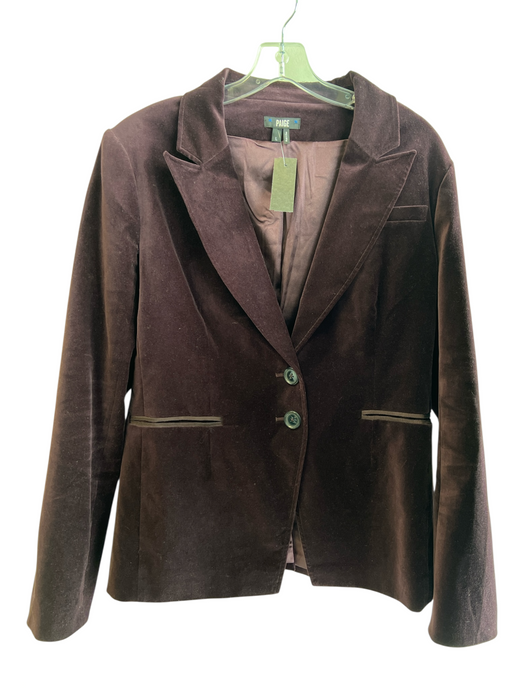 Paige Size Large Burgandy Cotton Faux Pockets Single Breasted Blazer Burgandy / Large
