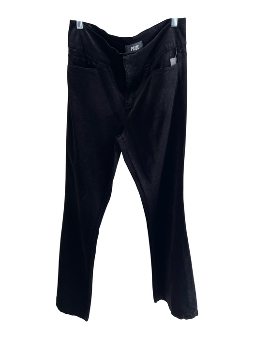 Paige Size 30 Black Cotton Blend Zip Fly Mid Rise Slit Pocket Flare Pants Black / 30
