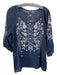 Johnny Was Size S navy & gray Cupra Rayon Floral Embroidered 1/2 Button Top navy & gray / S