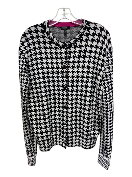 Escada Size M Black, White & Pink Viscose Houndstooth Button Up Sweater Set Black, White & Pink / M