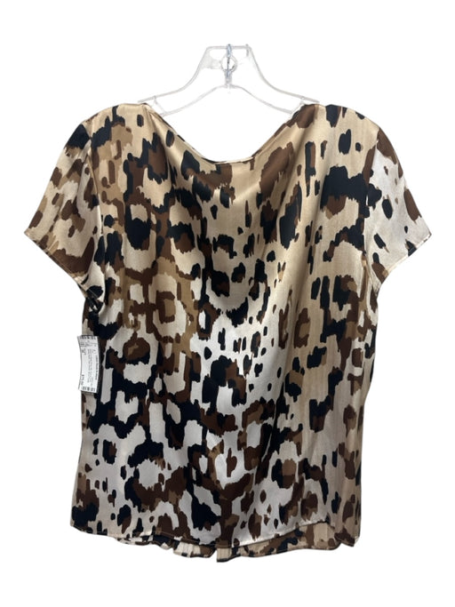 Escada Size 38 Brown & Black Print Silk Animal Print Scoop Neck Cap Sleeve Top Brown & Black Print / 38