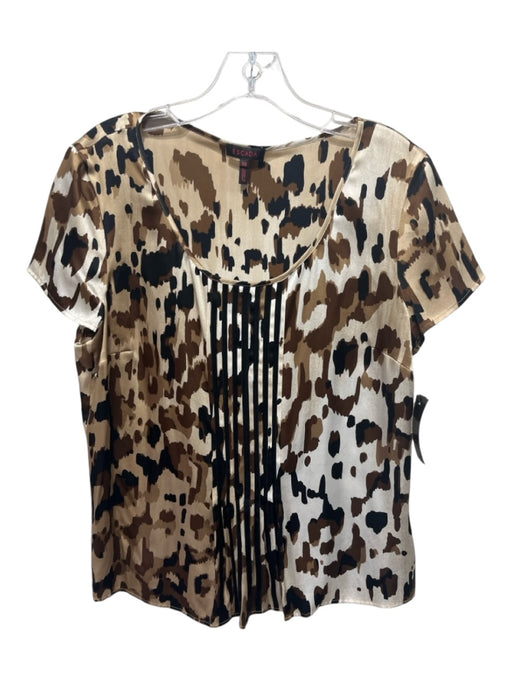 Escada Size 38 Brown & Black Print Silk Animal Print Scoop Neck Cap Sleeve Top Brown & Black Print / 38