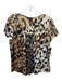 Escada Size 38 Brown & Black Print Silk Animal Print Scoop Neck Cap Sleeve Top Brown & Black Print / 38