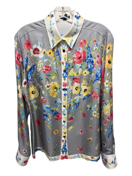 Escada Size 36 White & Multi Silk Floral Long Sleeve Button Up Top White & Multi / 36