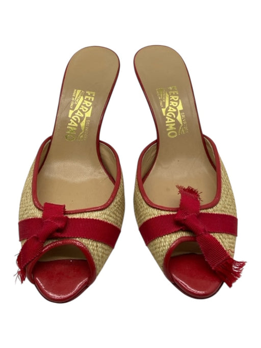 Ferragamo Shoe Size 8.5 red & cream Rattan Patent Leather Kitten Heel Pumps red & cream / 8.5