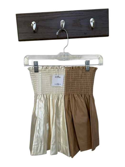 Queen of Sparkles Size S Tan & Pearl Polyester Smocked Color Block Mini Skort Tan & Pearl / S