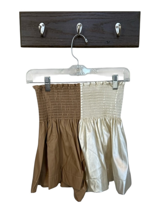 Queen of Sparkles Size S Tan & Pearl Polyester Smocked Color Block Mini Skort Tan & Pearl / S