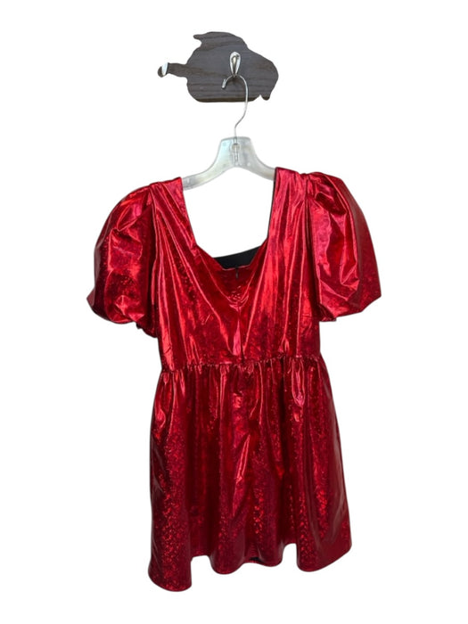 Queen of Sparkles Size S Red Polyester Blend Short Balloon Sleeve Metallic Dress Red / S