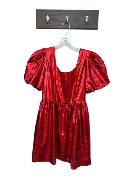 Queen of Sparkles Size S Red Polyester Blend Short Balloon Sleeve Metallic Dress Red / S