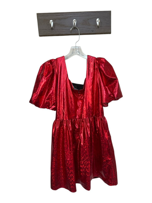 Queen of Sparkles Size M Red Polyester Blend Short Balloon Sleeve Metallic Dress Red / M