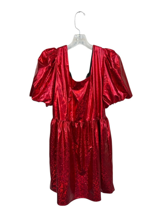 Queen of Sparkles Size M Red Polyester Blend Short Balloon Sleeve Metallic Dress Red / M
