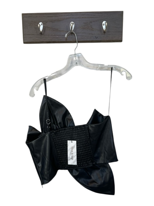 Strut & Bolt Size M Black Vegan Leather One Shoulder Flower Cropped Top Black / M