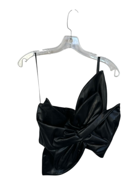 Strut & Bolt Size S Black Vegan Leather One Shoulder Flower Cropped Top Black / S