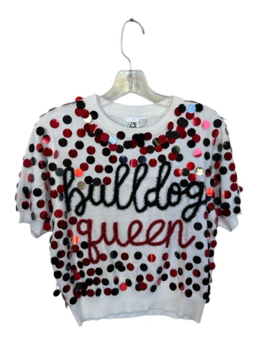 Queen of Sparkles Size XS White, Red & Black Cotton Blend Sequins UGA Top White, Red & Black / XS