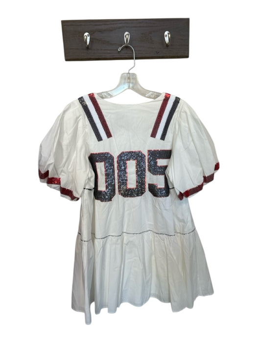 Queen of Sparkles Size M White & Red Cotton Short Balloon Sleeve Sequins Dress White & Red / M