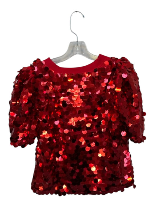 Queen of Sparkles Size S Red Sequins Short Balloon Sleeve Top Red / S