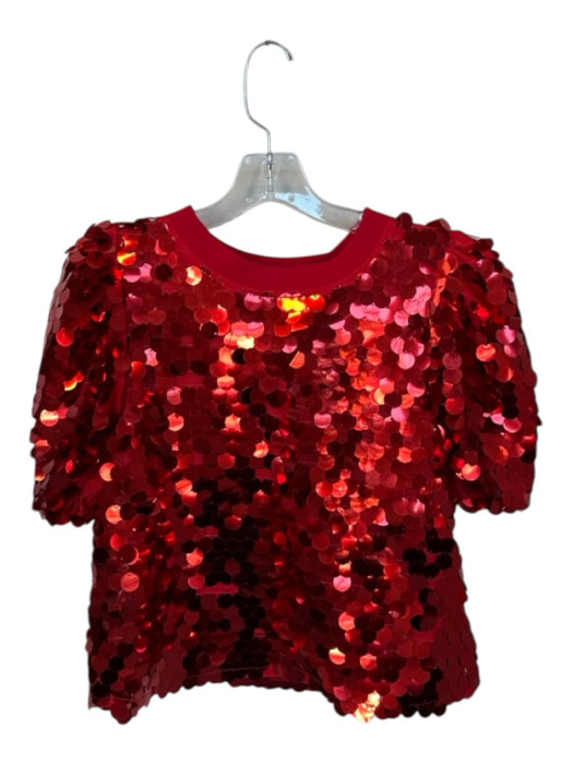 Queen of Sparkles Size S Red Sequins Short Balloon Sleeve Top Red / S