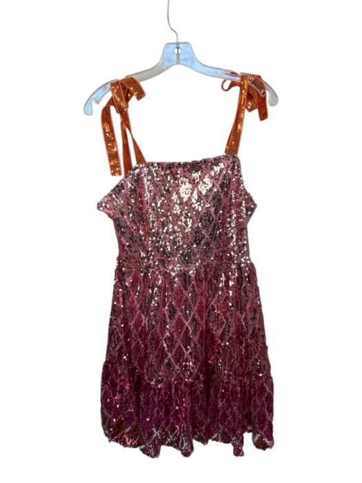 Queen of Sparkles Size M Pink & Orange Sequins Tie Straps Back Zip Short Dress Pink & Orange / M