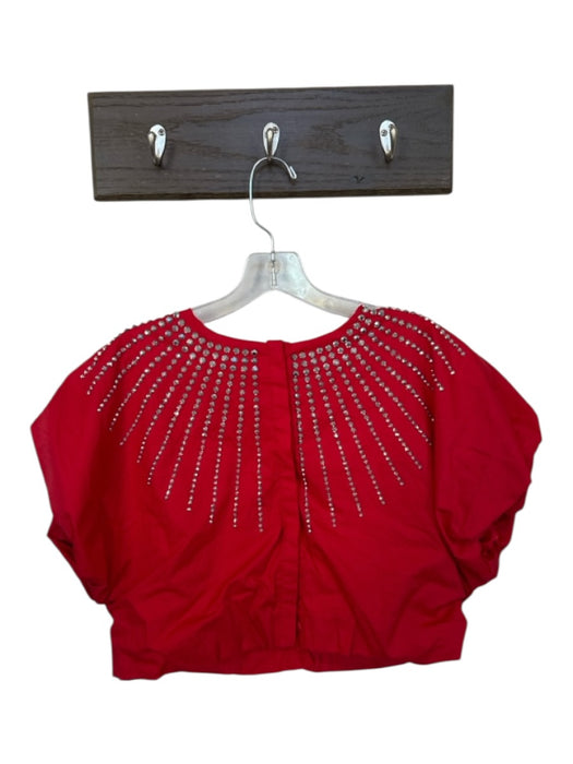 Queen of Sparkles Size XS Red & Silver Cotton Cap Sleeve Studded Cropped Top Red & Silver / XS