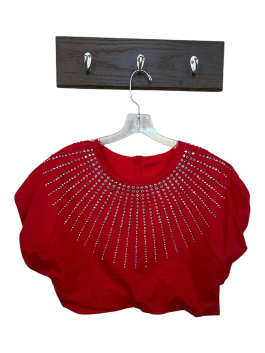 Queen of Sparkles Size XS Red & Silver Cotton Cap Sleeve Studded Cropped Top Red & Silver / XS
