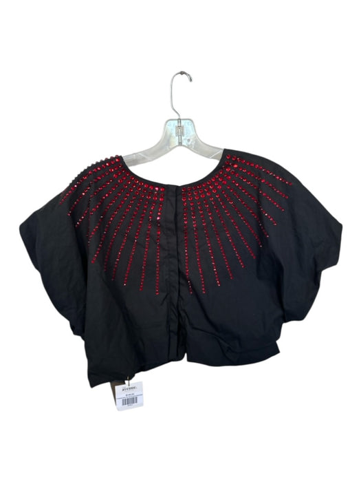 Queen of Sparkles Size XS Black & Red Cotton Cap Sleeve Studded Cropped Top Black & Red / XS