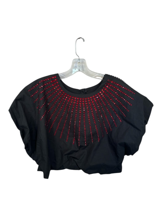 Queen of Sparkles Size XS Black & Red Cotton Cap Sleeve Studded Cropped Top Black & Red / XS