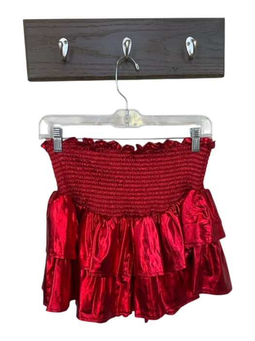 Queen of Sparkles Size M Red Polyester Smocked Tiered Mini Skort Red / M