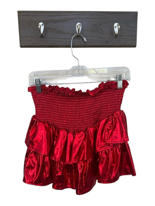 Queen of Sparkles Size M Red Polyester Smocked Tiered Mini Skort Red / M