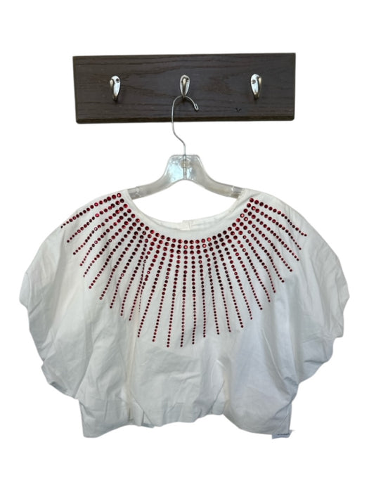 Queen of Sparkles Size M White & Red Cotton Cap Sleeve Studded Cropped Top White & Red / M