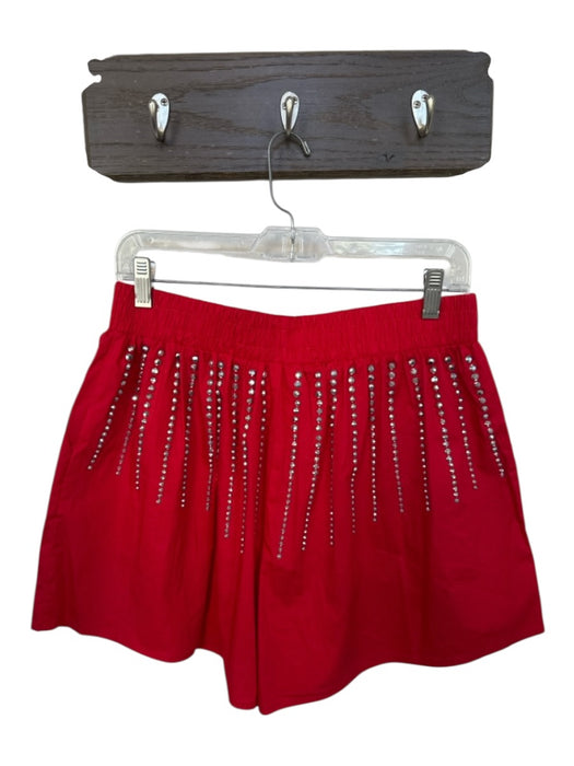 Queen of Sparkles Size M Red & Silver Cotton High Waist Studded Shorts Red & Silver / M