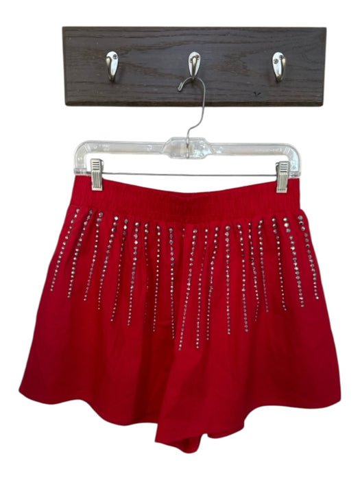 Queen of Sparkles Size M Red & Silver Cotton High Waist Studded Shorts Red & Silver / M