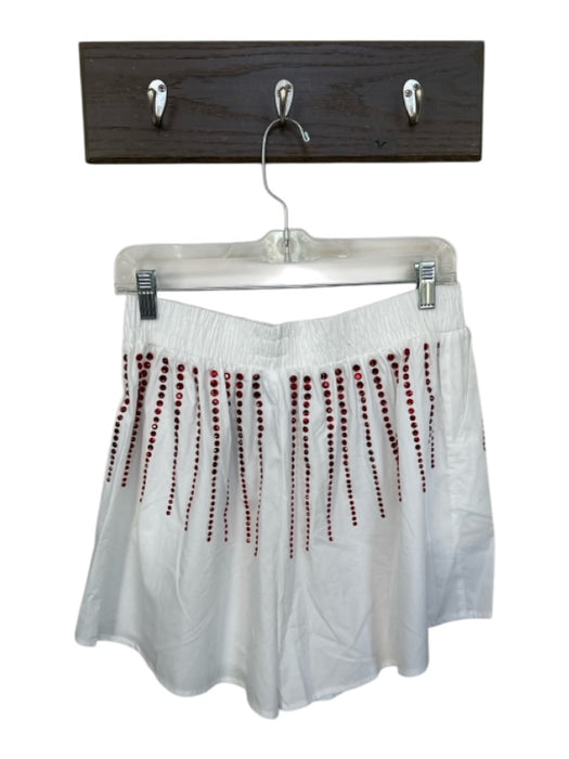 Queen of Sparkles Size M White & Red Cotton High Waist Studded Shorts White & Red / M