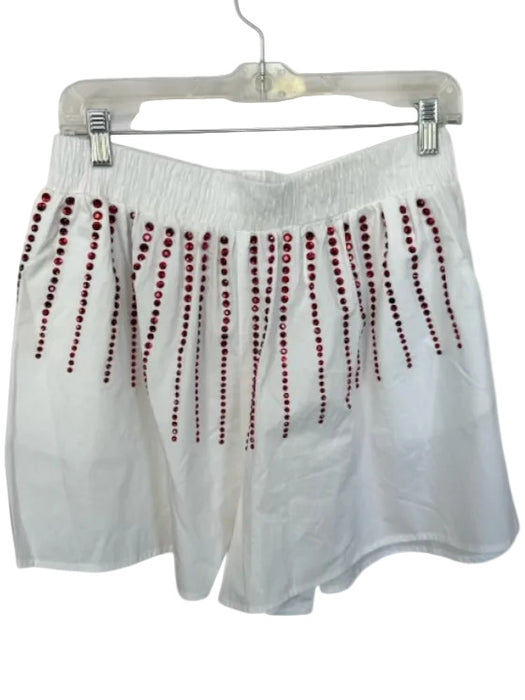 Queen of Sparkles Size M White & Red Cotton High Waist Studded Shorts White & Red / M