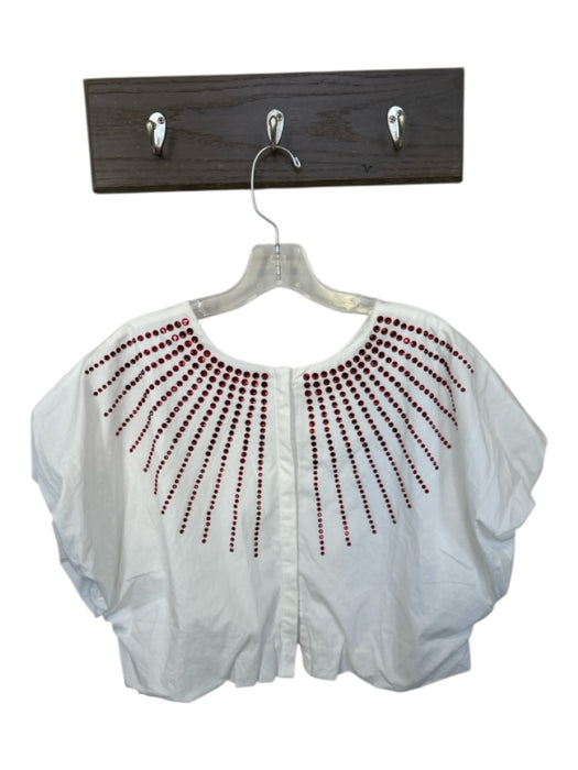 Queen of Sparkles Size S White & Red Cotton Cap Sleeve Studded Cropped Top White & Red / S