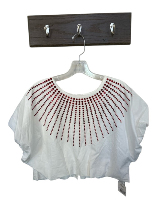 Queen of Sparkles Size S White & Red Cotton Cap Sleeve Studded Cropped Top White & Red / S