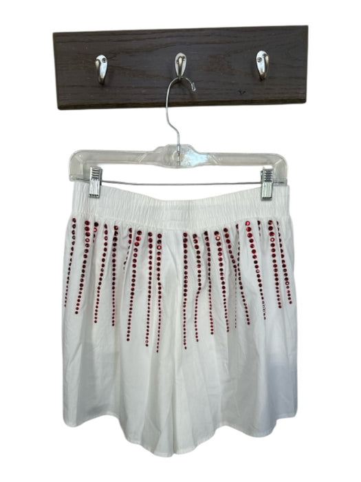 Queen of Sparkles Size M White & Red Cotton High Waist Studded Shorts White & Red / M